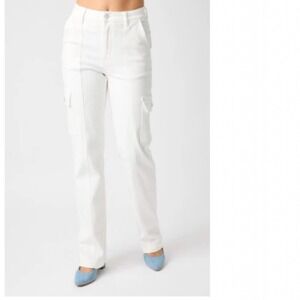 Judy Blue White High Rise Cargo Straight Leg Jeans Style Size 16W NEW pants Plus